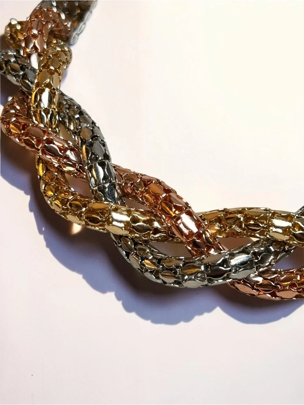 Vintage tri-tone braided metal mesh collar necklace, Germany Statement RARE - Picture 2 of 7